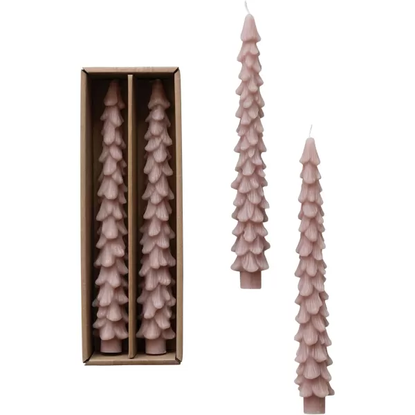 imageCreative CoOp Unscented Textured Tree Shaped Taper Candles in Box Pewter Color Set of 2Khaki