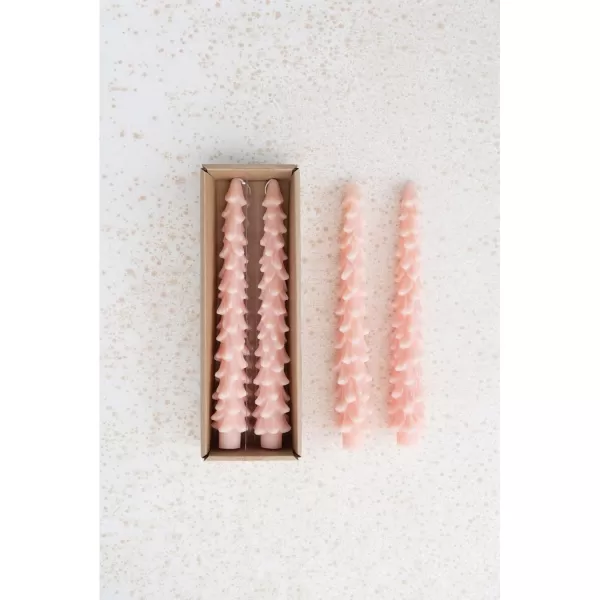 imageCreative CoOp Unscented Textured Tree Shaped Taper Candles in Box Pewter Color Set of 2Peach