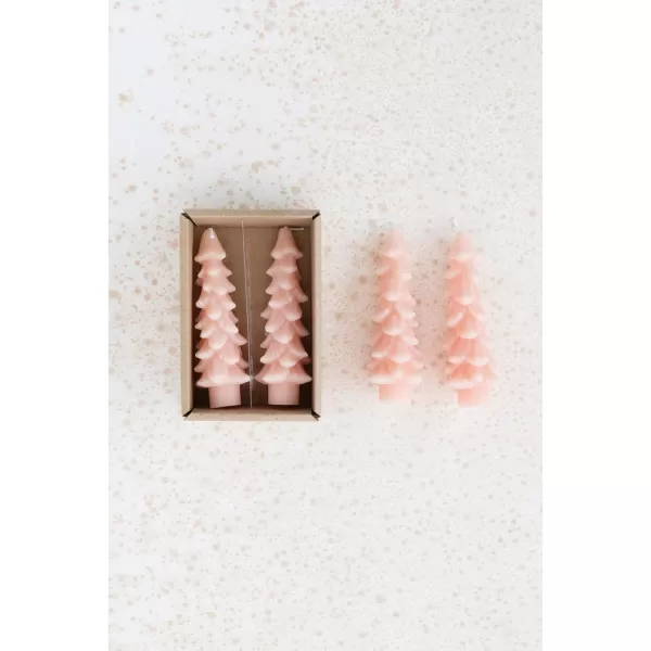 imageCreative CoOp Unscented Textured Tree Shaped Taper Candles in Box Pewter Color Set of 2Peach