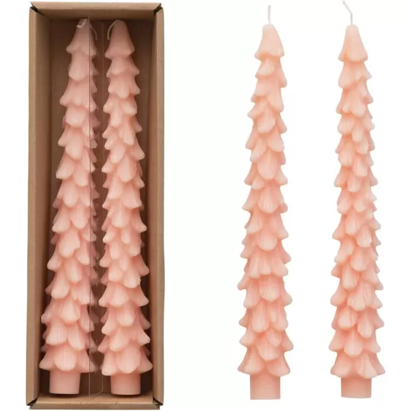 imageCreative CoOp Unscented Textured Tree Shaped Taper Candles in Box Pewter Color Set of 2Peach