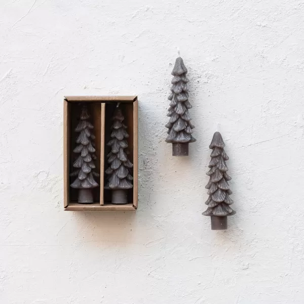 imageCreative CoOp Unscented Textured Tree Shaped Taper Candles in Box Pewter Color Set of 2Pewter
