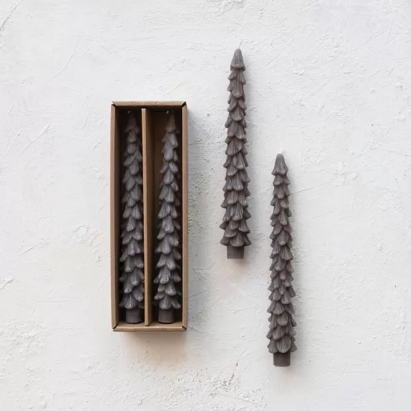 imageCreative CoOp Unscented Textured Tree Shaped Taper Candles in Box Pewter Color Set of 2Pewter