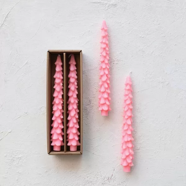 imageCreative CoOp Unscented Textured Tree Shaped Taper Candles in Box Pewter Color Set of 2Pink