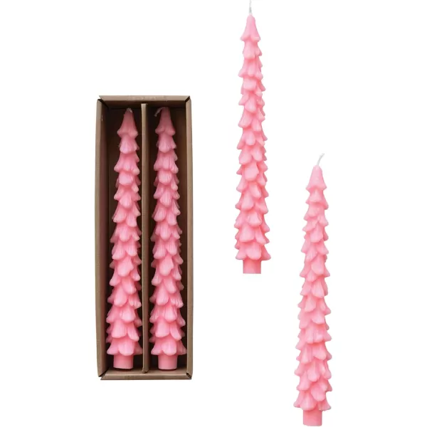 imageCreative CoOp Unscented Textured Tree Shaped Taper Candles in Box Pewter Color Set of 2Pink