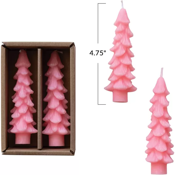 imageCreative CoOp Unscented Textured Tree Shaped Taper Candles in Box Pewter Color Set of 2Pink
