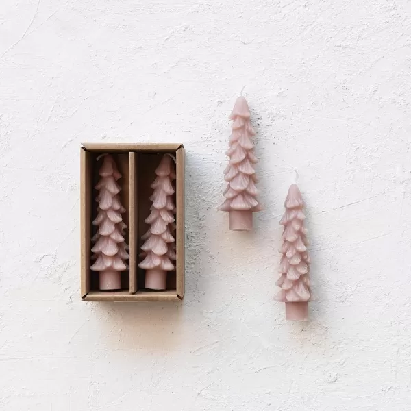 imageCreative CoOp Unscented Textured Tree Shaped Taper Candles in Box Pewter Color Set of 2Taupe