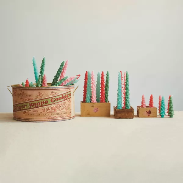 imageCreative CoOp Unscented Textured Tree Shaped Taper Candles in Box Pewter Color Set of 2Watermelon