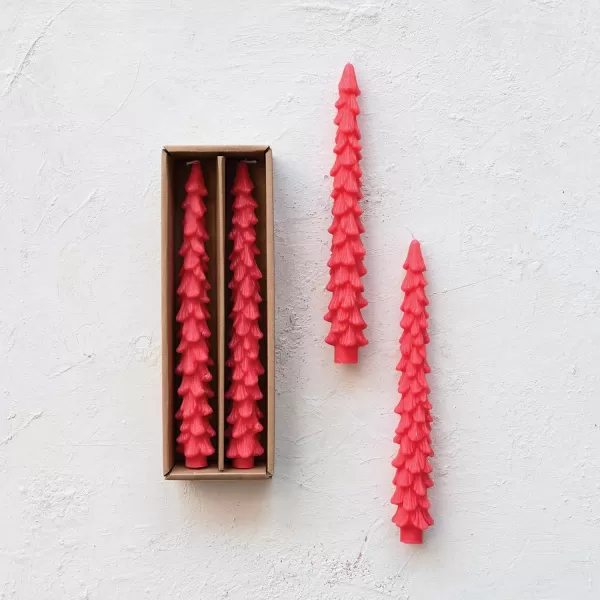 imageCreative CoOp Unscented Textured Tree Shaped Taper Candles in Box Pewter Color Set of 2Watermelon
