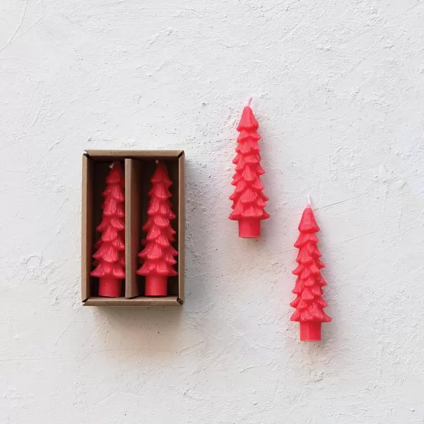 imageCreative CoOp Unscented Textured Tree Shaped Taper Candles in Box Pewter Color Set of 2Watermelon