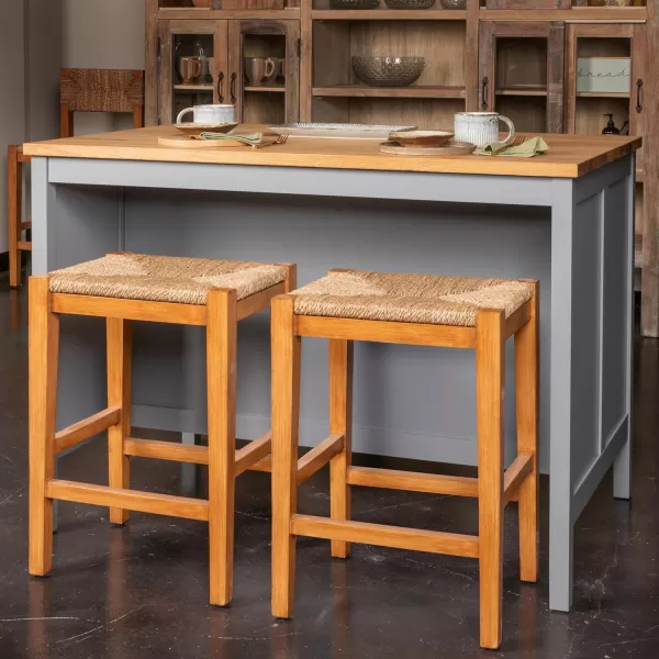 imageCreative CoOp Willowbrook Solid Wood and Natural Woven Seagrass Rope Bar Stool Mahogany Black FinishHoney Walnut Finish