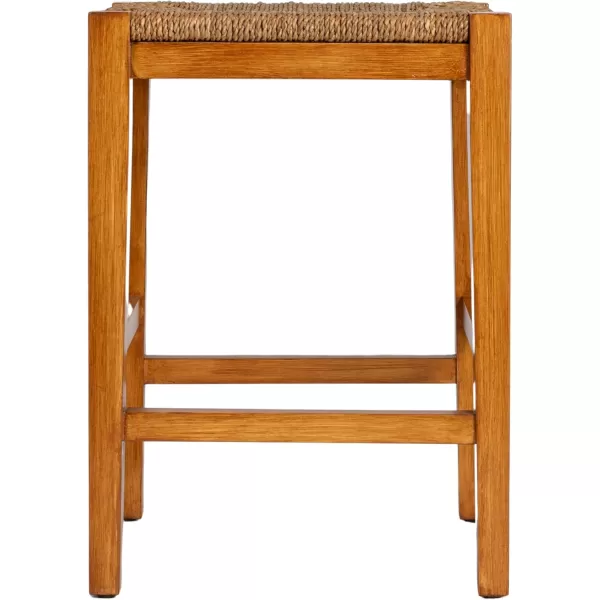 imageCreative CoOp Willowbrook Solid Wood and Natural Woven Seagrass Rope Bar Stool Mahogany Black FinishHoney Walnut Finish