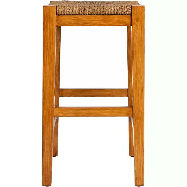 imageCreative CoOp Willowbrook Solid Wood and Natural Woven Seagrass Rope Bar Stool Mahogany Black FinishHoney Walnut Finish