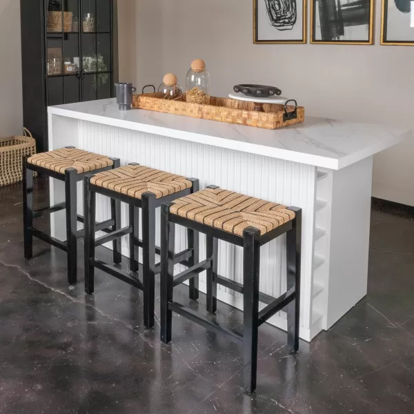 imageCreative CoOp Willowbrook Solid Wood and Natural Woven Seagrass Rope Bar Stool Mahogany Black FinishMahogany Black Finish