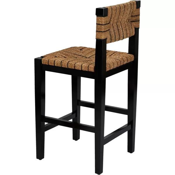 imageCreative CoOp Willowbrook Solid Wood and Natural Woven Seagrass Rope Bar Stool Mahogany Black FinishMahogany Black Finish