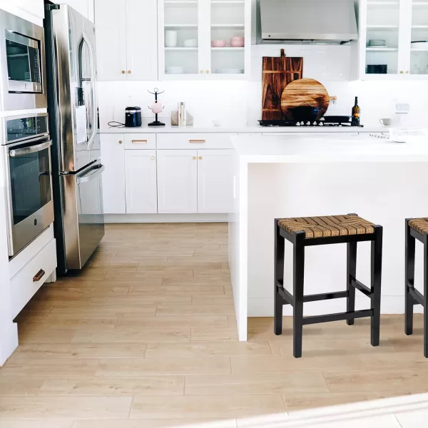 imageCreative CoOp Willowbrook Solid Wood and Natural Woven Seagrass Rope Bar Stool Mahogany Black FinishMahogany Black Finish