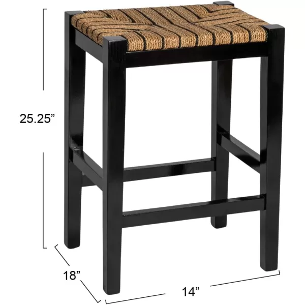 imageCreative CoOp Willowbrook Solid Wood and Natural Woven Seagrass Rope Bar Stool Mahogany Black FinishMahogany Black Finish