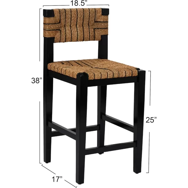 imageCreative CoOp Willowbrook Solid Wood and Natural Woven Seagrass Rope Bar Stool Mahogany Black FinishMahogany Black Finish