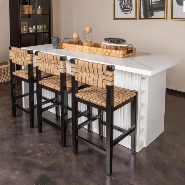 imageCreative CoOp Willowbrook Solid Wood and Natural Woven Seagrass Rope Bar Stool Mahogany Black FinishMahogany Black Finish