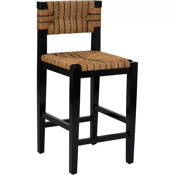 imageCreative CoOp Willowbrook Solid Wood and Natural Woven Seagrass Rope Bar Stool Mahogany Black FinishMahogany Black Finish