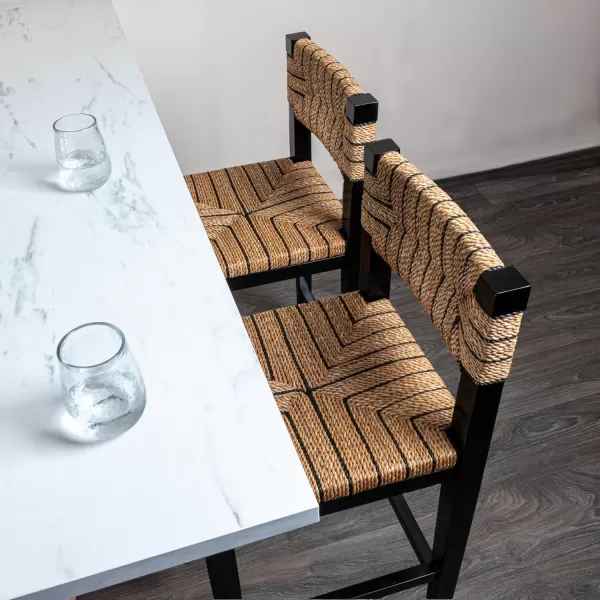 imageCreative CoOp Willowbrook Solid Wood and Natural Woven Seagrass Rope Bar Stool Mahogany Black FinishMahogany Black Finish
