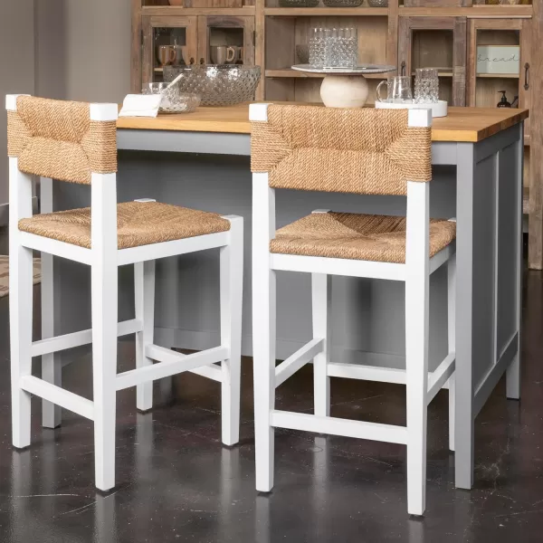 imageCreative CoOp Willowbrook Solid Wood and Natural Woven Seagrass Rope Bar Stool Mahogany Black FinishMatte White Finish