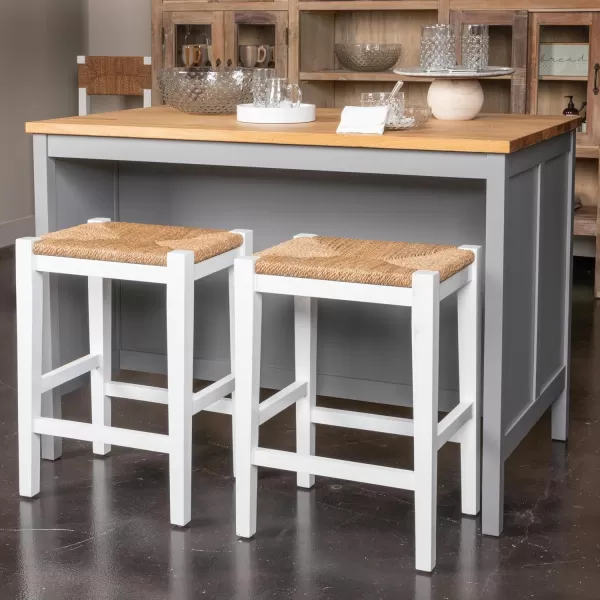 imageCreative CoOp Willowbrook Solid Wood and Natural Woven Seagrass Rope Bar Stool Mahogany Black FinishMatte White Finish