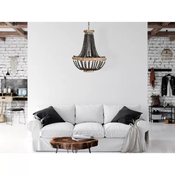 imageCreative CoOp Wood ampamp Metal Framed Chandelier with Wood Bead DrapingBlack