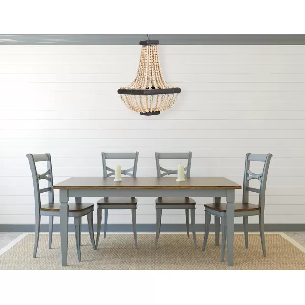 imageCreative CoOp Wood ampamp Metal Framed Chandelier with Wood Bead DrapingCream