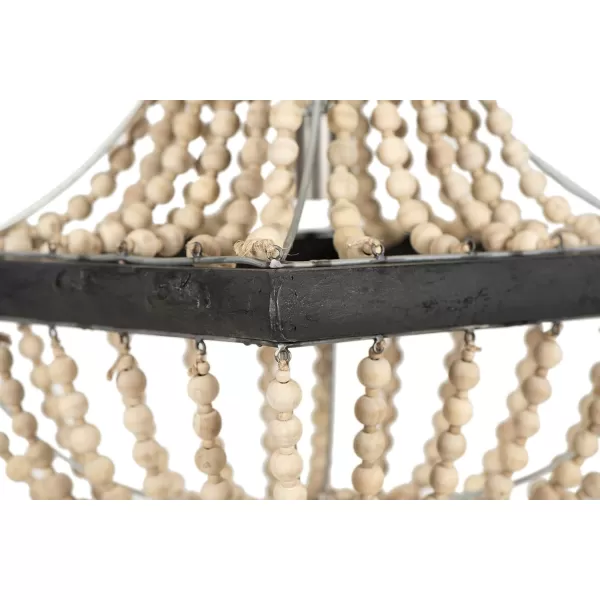 imageCreative CoOp Wood ampamp Metal Framed Chandelier with Wood Bead DrapingCream