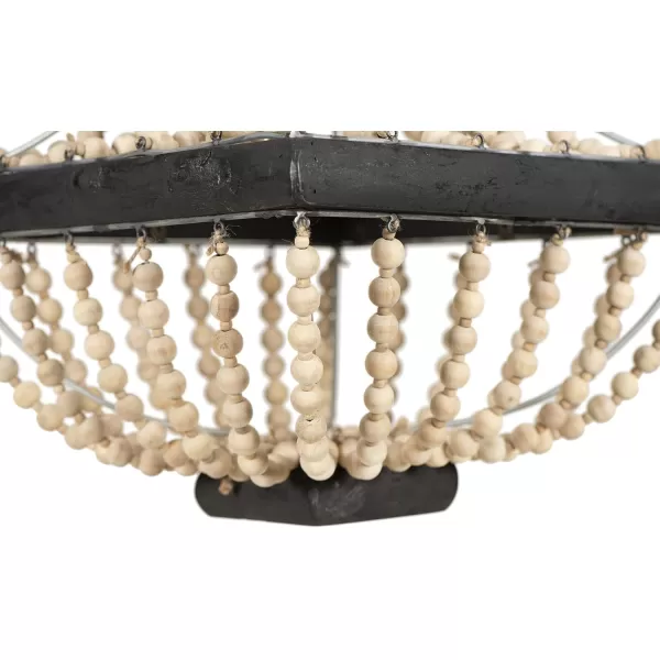 imageCreative CoOp Wood ampamp Metal Framed Chandelier with Wood Bead DrapingCream