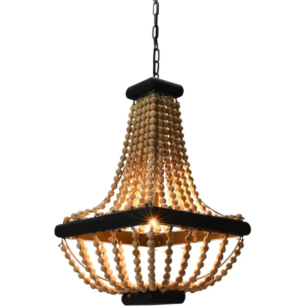 imageCreative CoOp Wood ampamp Metal Framed Chandelier with Wood Bead DrapingCream