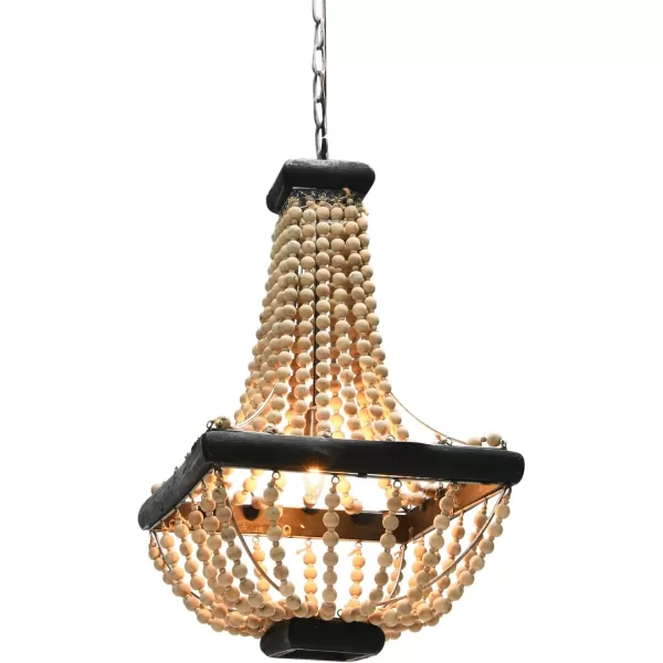 imageCreative CoOp Wood ampamp Metal Framed Chandelier with Wood Bead DrapingCream