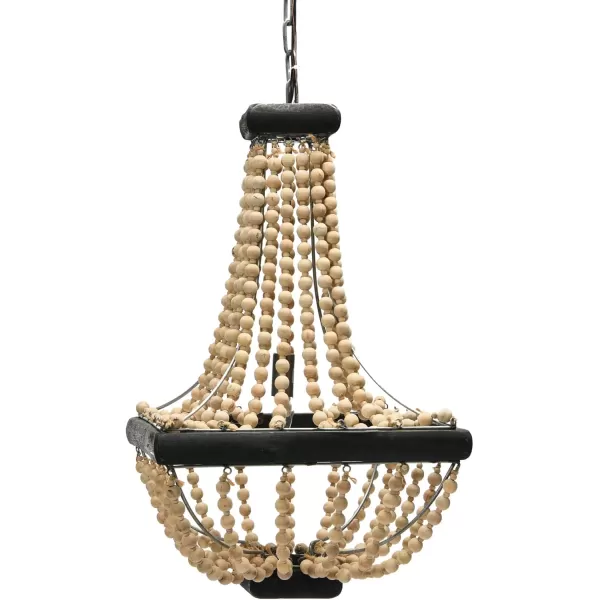 imageCreative CoOp Wood ampamp Metal Framed Chandelier with Wood Bead DrapingCream