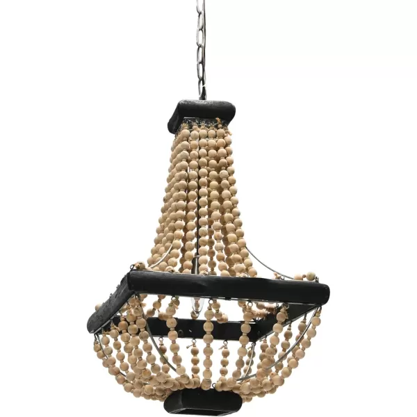 imageCreative CoOp Wood ampamp Metal Framed Chandelier with Wood Bead DrapingCream