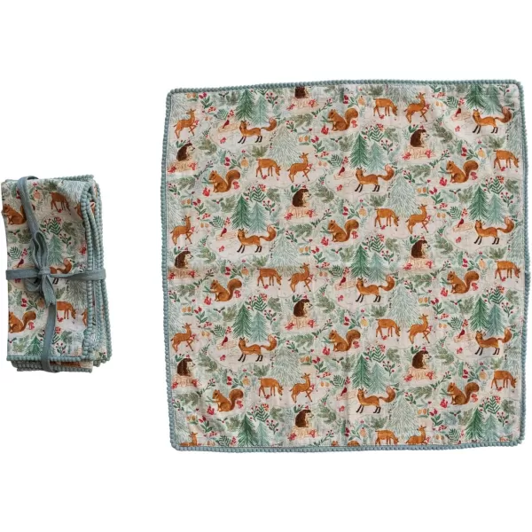 imageCreative CoOp Woodland Flora and Fauna Napkins with Pom Pom Trim Multicolor Set of 4