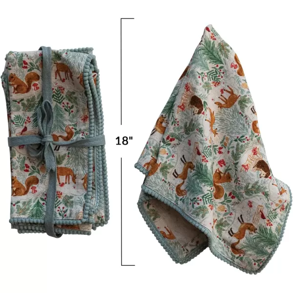 imageCreative CoOp Woodland Flora and Fauna Napkins with Pom Pom Trim Multicolor Set of 4