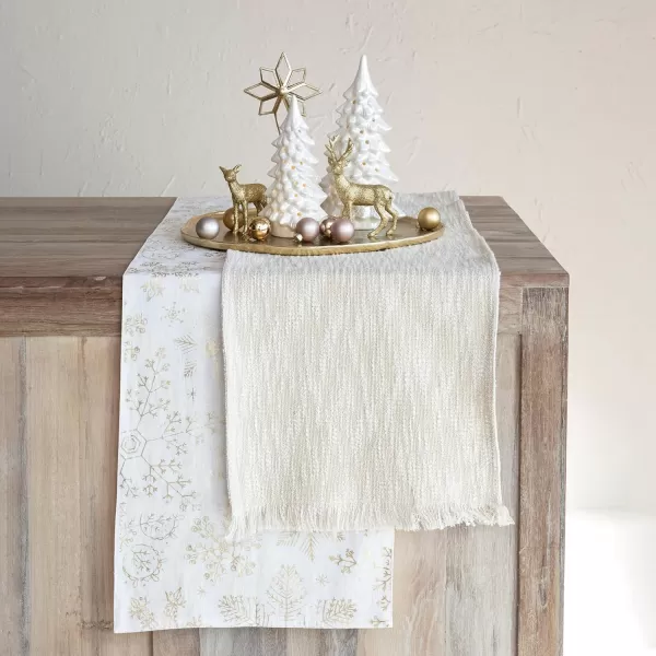 imageCreative CoOp Woven Cotton Slub Table Runner with Metallic Gold Thread and Fringe Natural