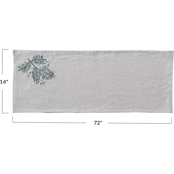imageCreative CoOp Woven Cotton and Linen Table Runner with HandEmbroidered Holly and French Knots Natural Green and Red