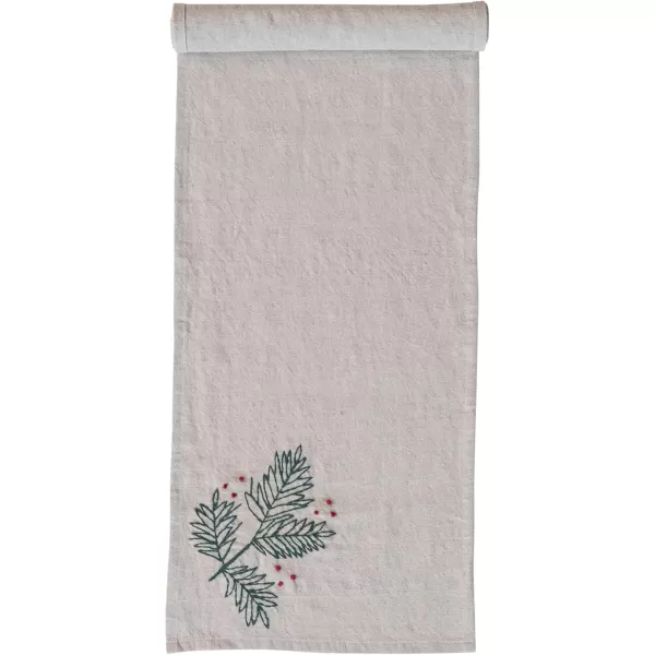 imageCreative CoOp Woven Cotton and Linen Table Runner with HandEmbroidered Holly and French Knots Natural Green and Red