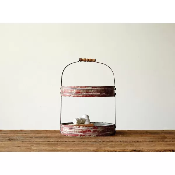imageRed Metal Oval 2 Tier Tray with Handle