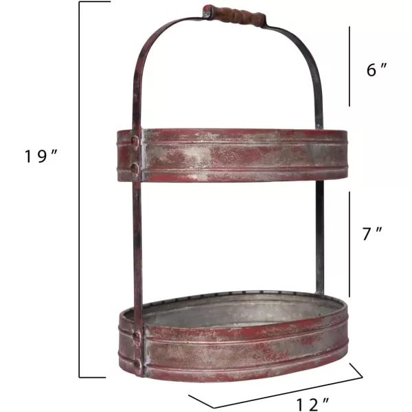 imageRed Metal Oval 2 Tier Tray with Handle