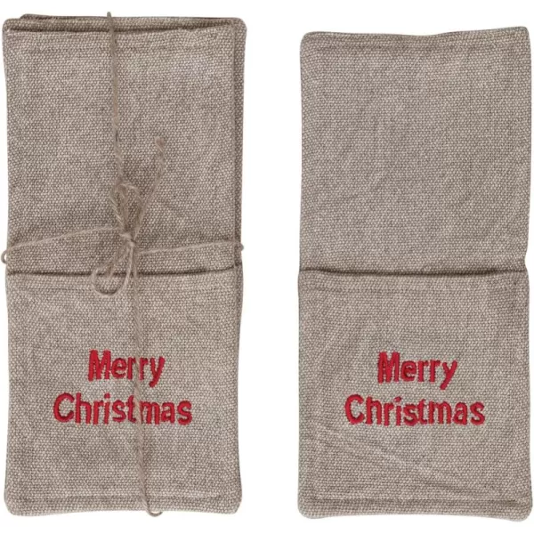 imageCreative CoOp 1012quotL x 5quot W Woven Cotton Cutlery Sleeves wEmbroidery Merry Christmas Beige ampamp Red Set of 4