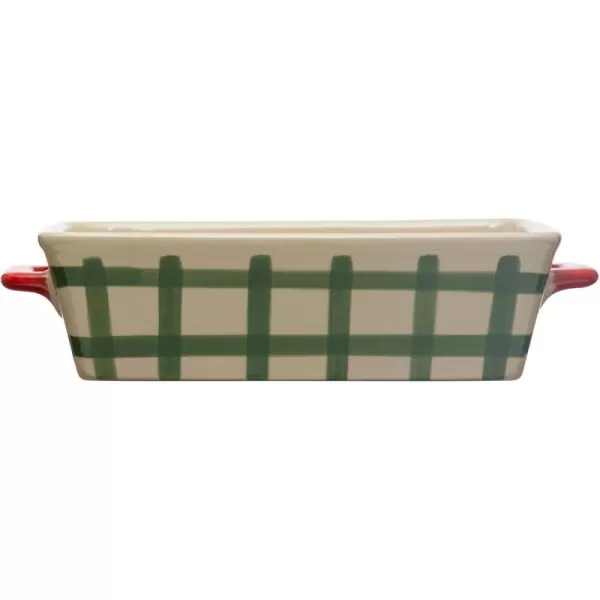 imageCreative CoOp 12quot L x 634quotW x 3quot H 2 Quart HandPainted Stoneware Baker wHandles Oh So Merry Red ampamp Green