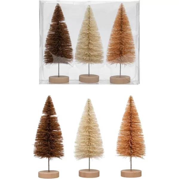 imageCreative CoOp 2 Round x 512H Sisal Bottle Brush Trees wWood Bases Brown Tan ampamp Cream Color Boxed Set of 3