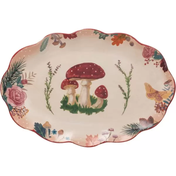 imageCreative CoOp Ceramic Platter with Woodland Flora and Red Rim Multi Color