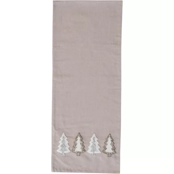 imageCreative CoOp Cotton Chambray Table Runner with Embroidered Tufted Trees and Beads Natural