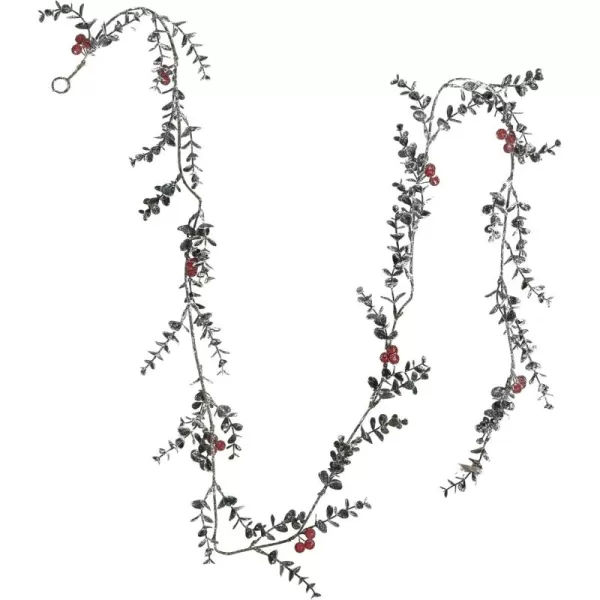 imageCreative CoOp Faux Boxwood Garland with Berries and Frost Finish Green and Red
