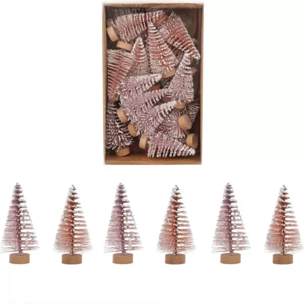 imageCreative CoOp Flocked Plastic Bottle Brush Trees with Wood Base and Snow Finish Pink and Rose Set of 24