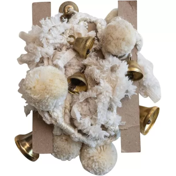 imageCreative CoOp Handmade Wool and Cotton Blend Pom Pom and Bell Garland Natural and Brass Finish