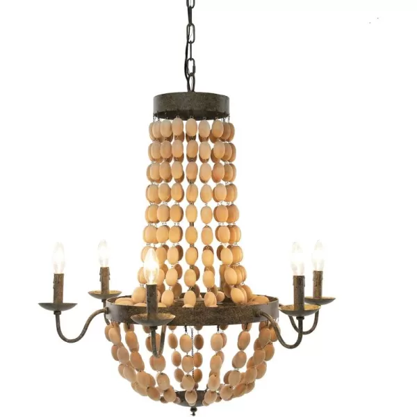 imageCreative CoOp Metal Chandelier with Wood Beads ampamp 6 LightsBrown